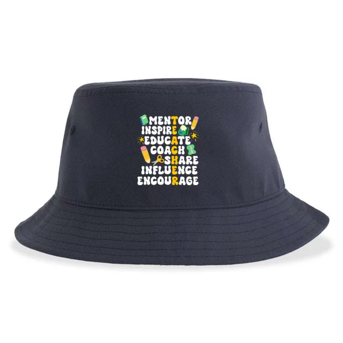 Mentor Inspire Educate Coach Share Influence Encourage Teacher Back To School Sustainable Bucket Hat