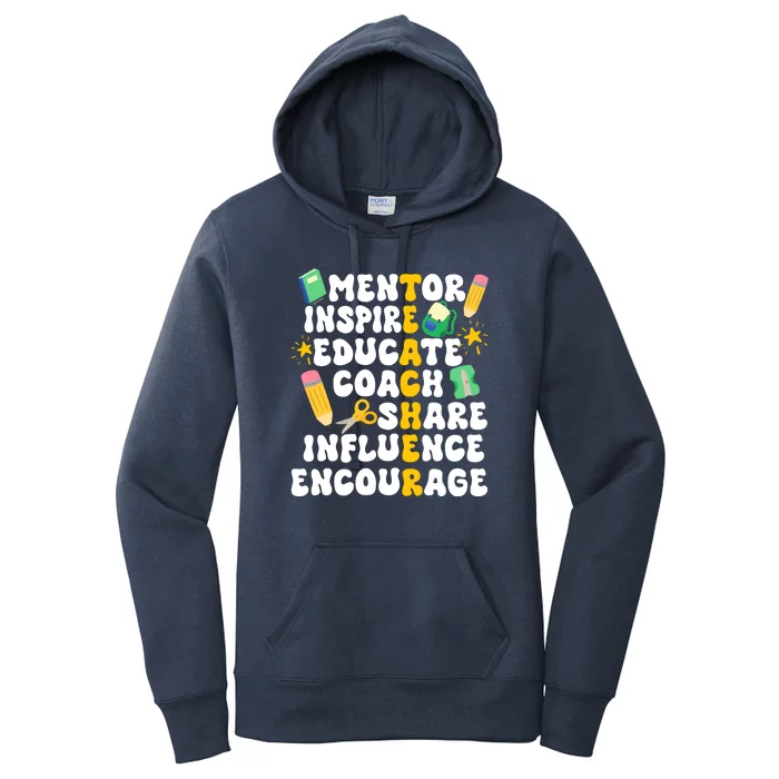 Mentor Inspire Educate Coach Share Influence Encourage Teacher Back To School Women's Pullover Hoodie