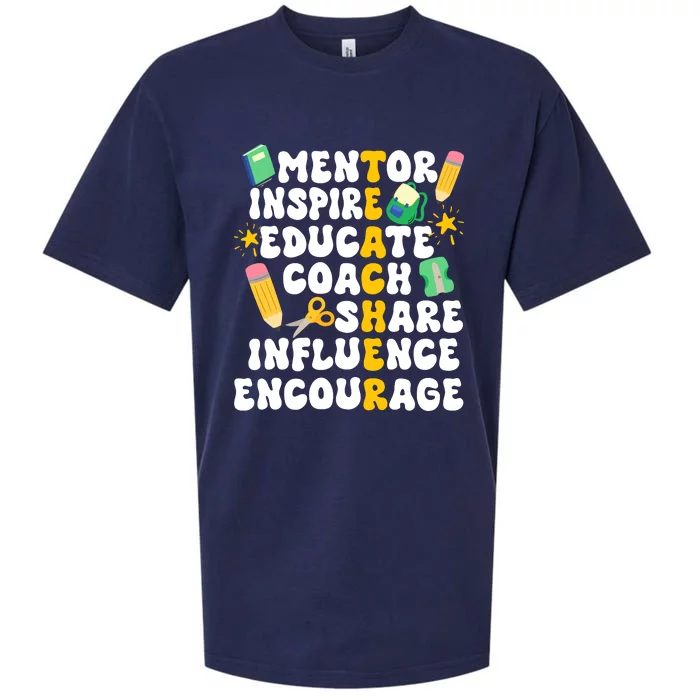 Mentor Inspire Educate Coach Share Influence Encourage Teacher Back To School Sueded Cloud Jersey T-Shirt