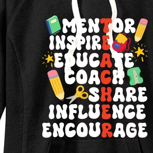 Mentor Inspire Educate Coach Share Influence Encourage Teacher Back To School Women's Fleece Hoodie