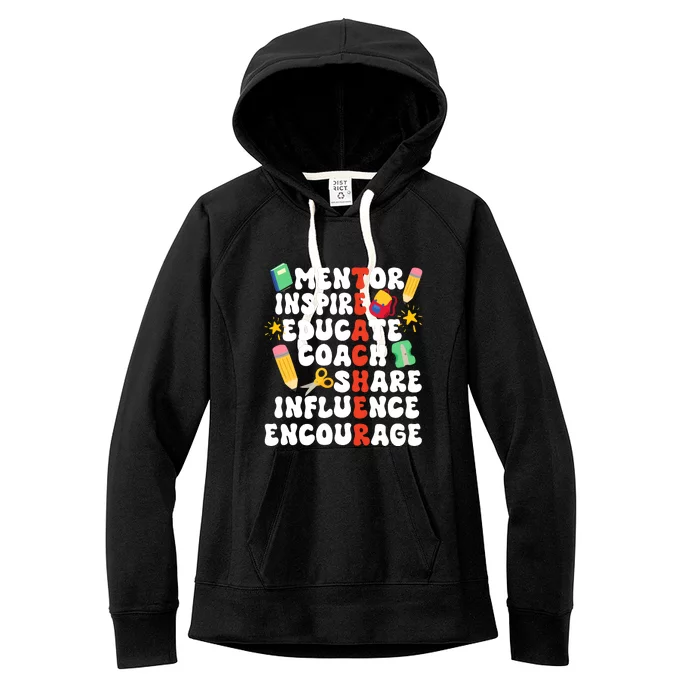 Mentor Inspire Educate Coach Share Influence Encourage Teacher Back To School Women's Fleece Hoodie