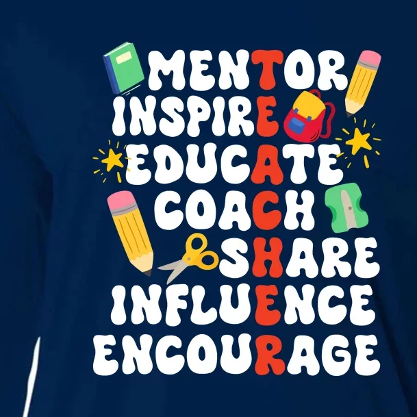 Mentor Inspire Educate Coach Share Influence Encourage Teacher Back To School Cooling Performance Long Sleeve Crew