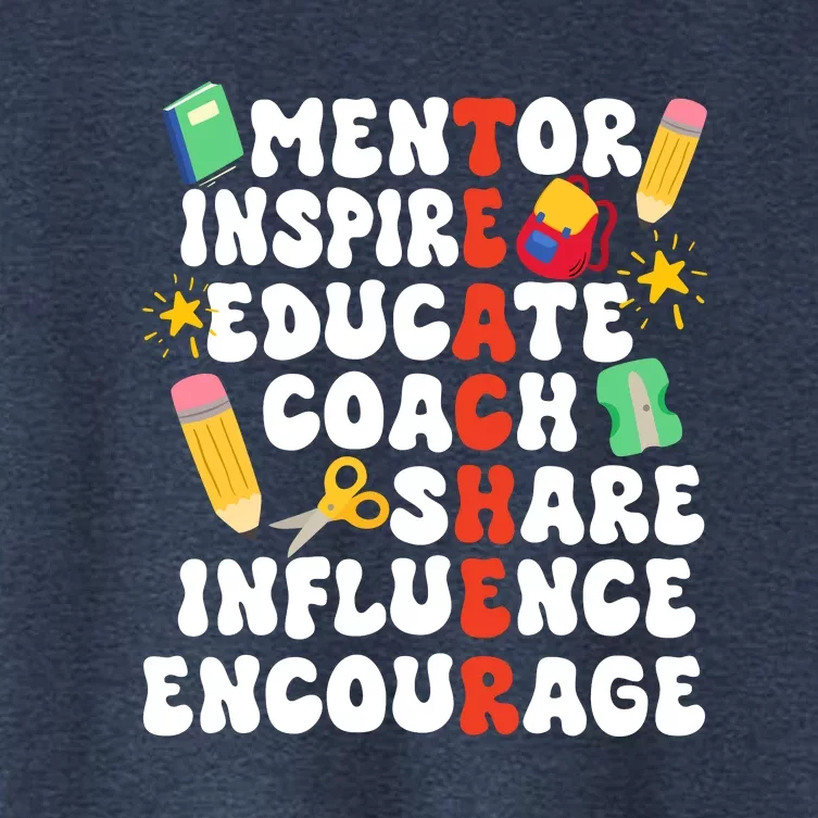 Mentor Inspire Educate Coach Share Influence Encourage Teacher Back To School Women's Crop Top Tee