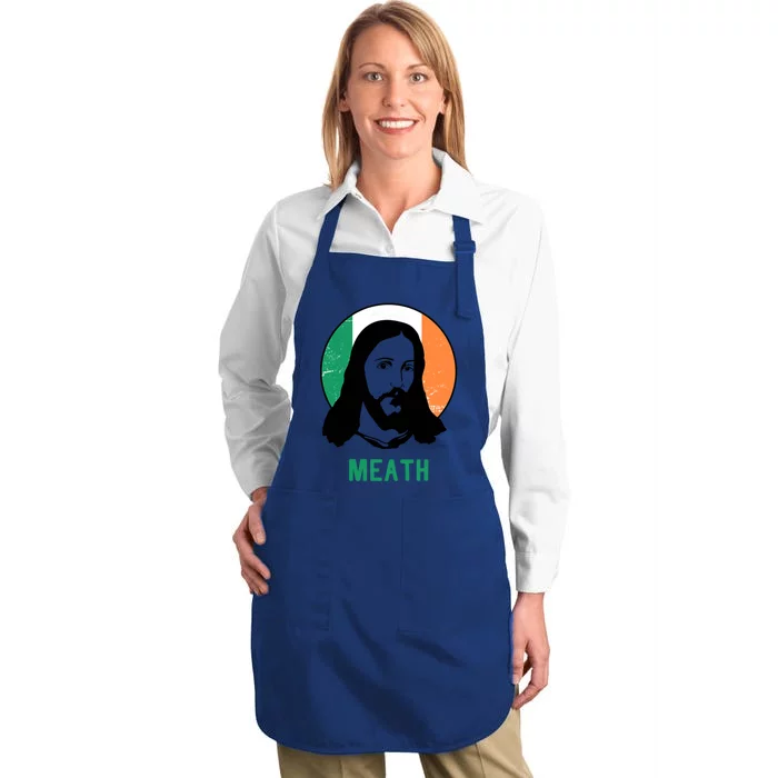 Meath Ireland Flag Jesus St Patricks Day Great Gift Full-Length Apron With Pocket