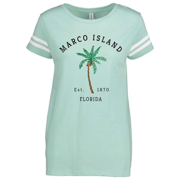 Marco Island Florida Colorful Palm Tree Retro Novelty Enza Ladies Jersey Football T-Shirt