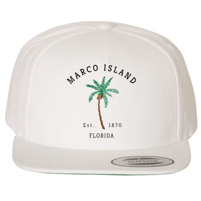 Marco Island Florida Colorful Palm Tree Retro Novelty Wool Snapback Cap