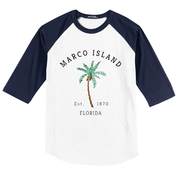 Marco Island Florida Colorful Palm Tree Retro Novelty Art Baseball Sleeve Shirt