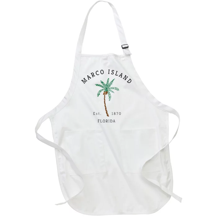 Marco Island Florida Colorful Palm Tree Retro Novelty Art Full-Length Apron With Pocket