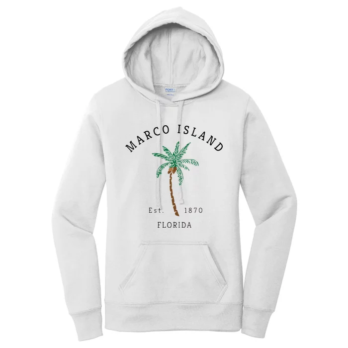 Marco Island Florida Colorful Palm Tree Retro Novelty Art Women's Pullover Hoodie