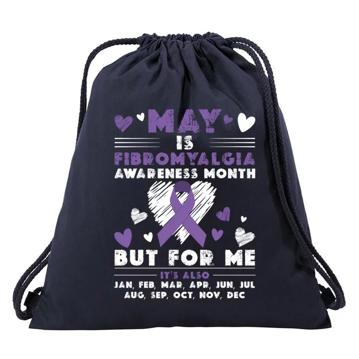 May Is Fibromyalgia Awareness Month Warrior Purple Ribbon Meaningful Gift Drawstring Bag