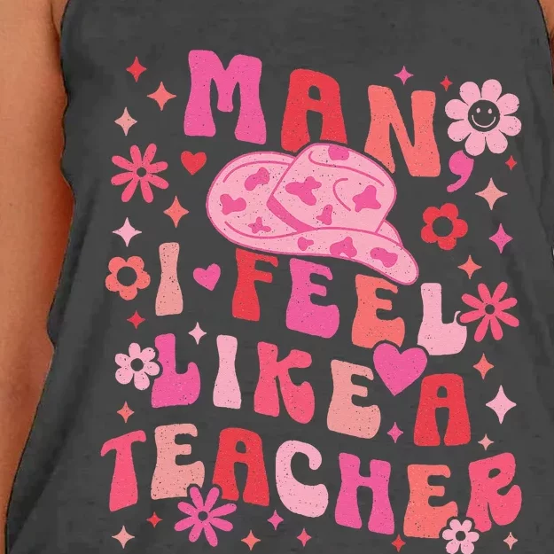 Man I Feel Like A Teacher Women Western Teacher Retro Women's Knotted Racerback Tank