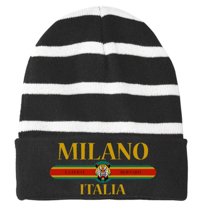 Milano Italia Fashion Tiger Face Milan Italy Striped Beanie with Solid Band