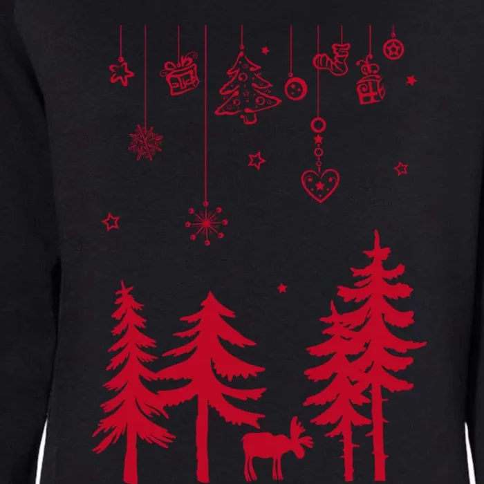 Moose In Forest With Traditional Symbols For Christmas Gift Womens California Wash Sweatshirt