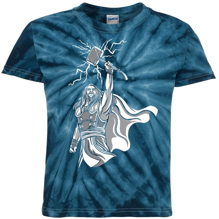 Mighty Thor With Hammer Kids Tie-Dye T-Shirt