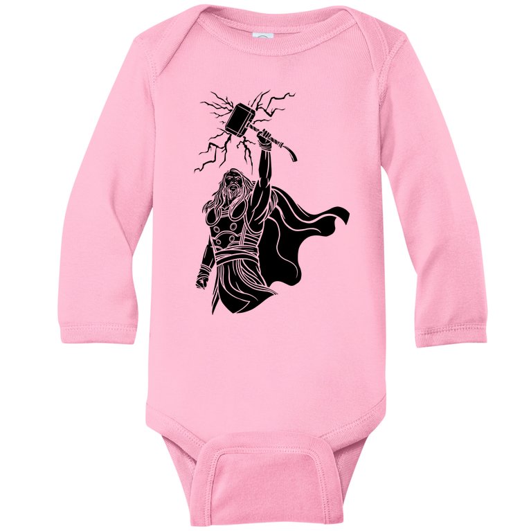 Mighty Thor With Hammer Baby Long Sleeve Bodysuit