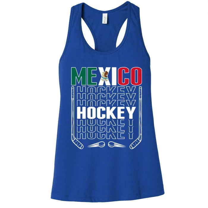 Mexico Ice Hockey Fans Jersey Mexican Flag Puck Hockey Stick Meaningful Gift Women's Racerback Tank