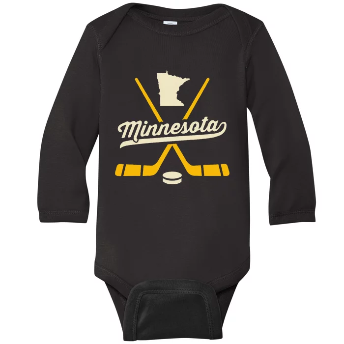 Minnesota Ice Hockey Sticks Sports Team Fan Gift Baby Long Sleeve Bodysuit