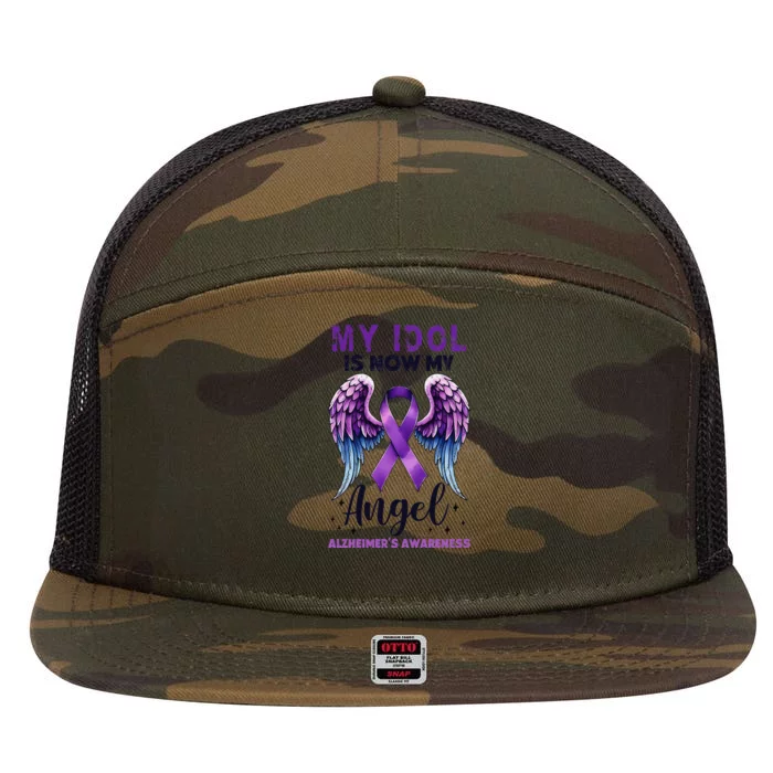 My Idol Is Now My Angel AlzheimerS Awareness Month 7 Panel Mesh Trucker Snapback Hat