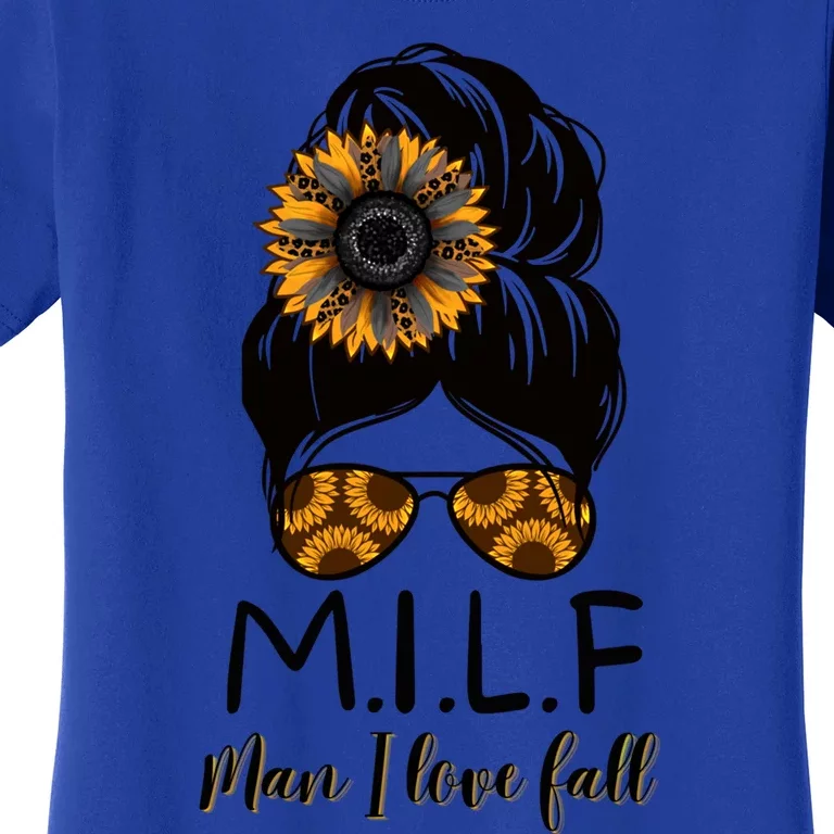 M Ilf I Love Fall Messy Bun Leopard Sunflower Sunglasses Gift Women's T-Shirt