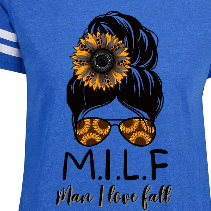 M Ilf I Love Fall Messy Bun Leopard Sunflower Sunglasses Gift Enza Ladies Jersey Football T-Shirt