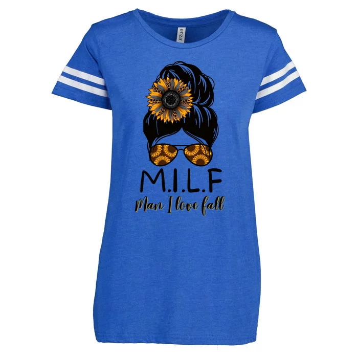 M Ilf I Love Fall Messy Bun Leopard Sunflower Sunglasses Gift Enza Ladies Jersey Football T-Shirt