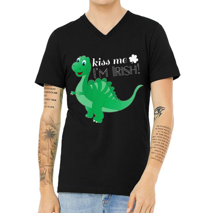 Me I'm Irish Saint Patrick's Day Cute Dinosaur V-Neck T-Shirt