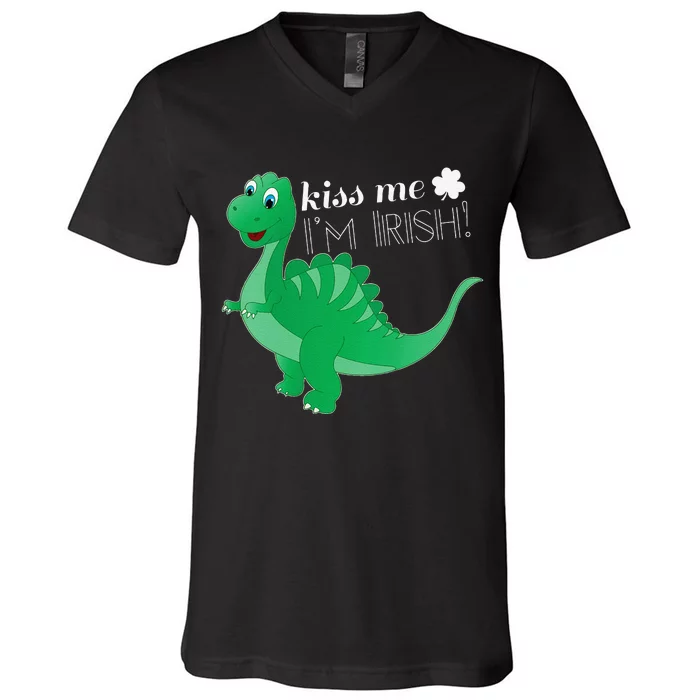 Me I'm Irish Saint Patrick's Day Cute Dinosaur V-Neck T-Shirt