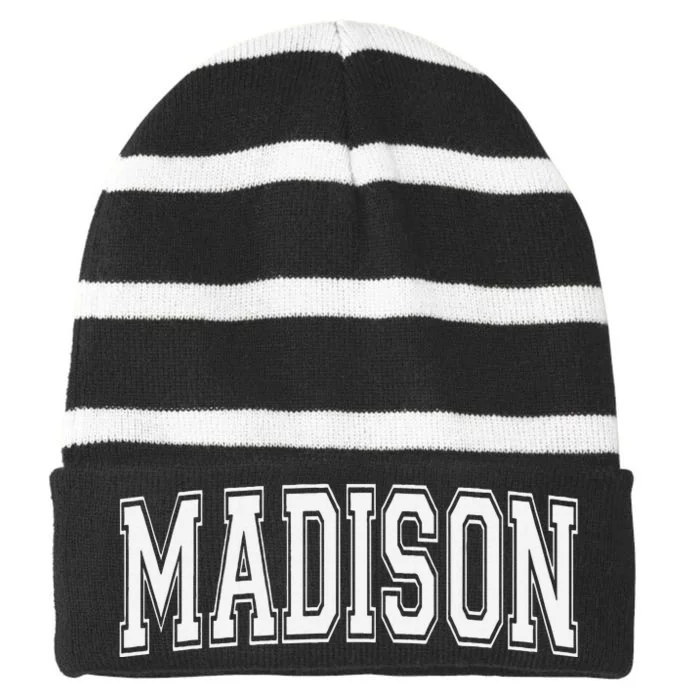 Madison In Indiana Usa Vintage Sports Varsity Style Striped Beanie with Solid Band