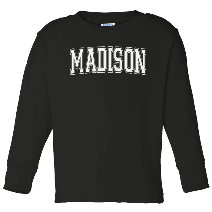 Madison In Indiana Usa Vintage Sports Varsity Style Toddler Long Sleeve Shirt