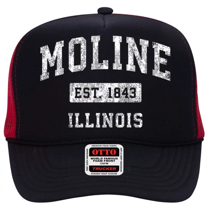 Moline Illinois Il Vintage Established Sports High Crown Mesh Trucker Hat