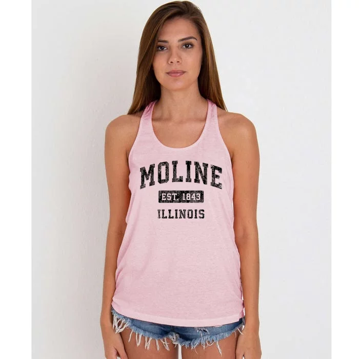 Moline Illinois Il Vintage Established Sports Women's Knotted Racerback Tank