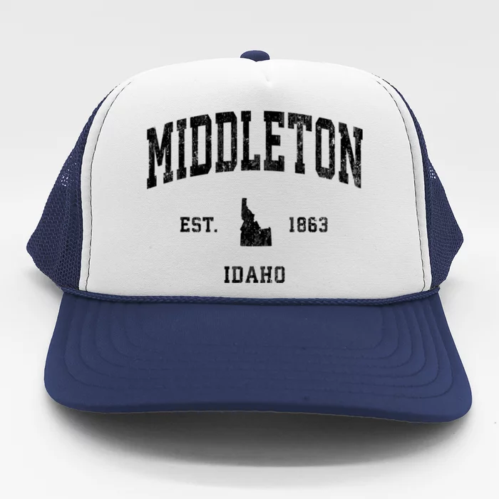 Middleton Idaho Id Vintage Athletic Sports Trucker Hat