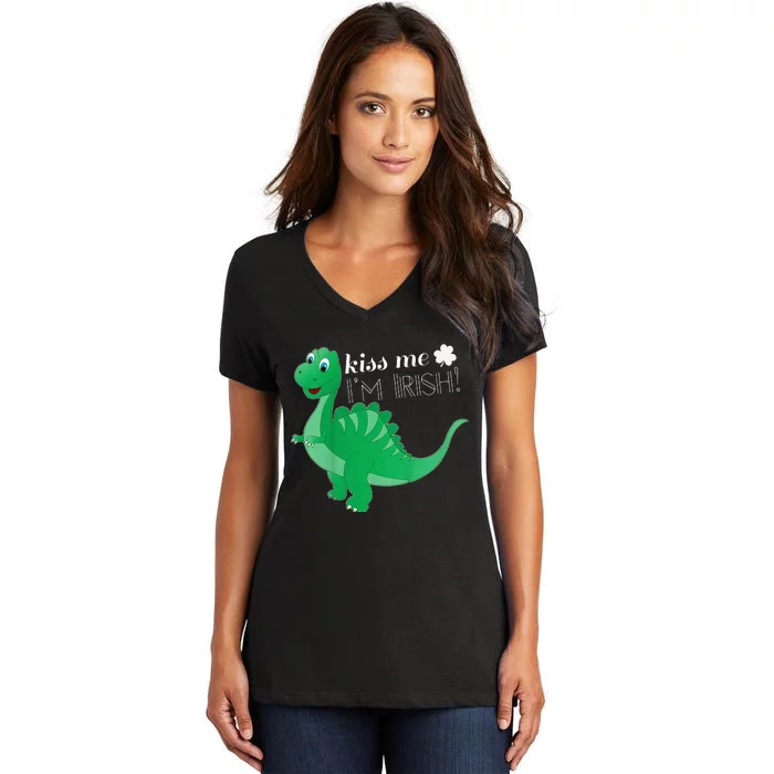 Me I'm Irish Saint Patrick's Day Cute Dinosaur Women's V-Neck T-Shirt