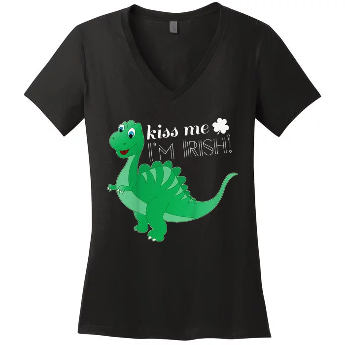 Me I'm Irish Saint Patrick's Day Cute Dinosaur Women's V-Neck T-Shirt