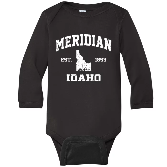 Meridian Idaho Id Vintage State Athletic Style Baby Long Sleeve Bodysuit