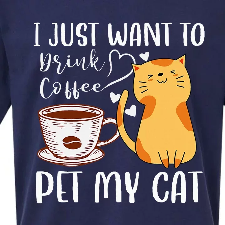 Meowy I Just Want To Drink Coffee And Pet My Cat Sueded Cloud Jersey T-Shirt