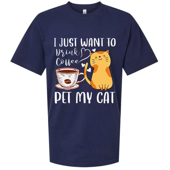 Meowy I Just Want To Drink Coffee And Pet My Cat Sueded Cloud Jersey T-Shirt