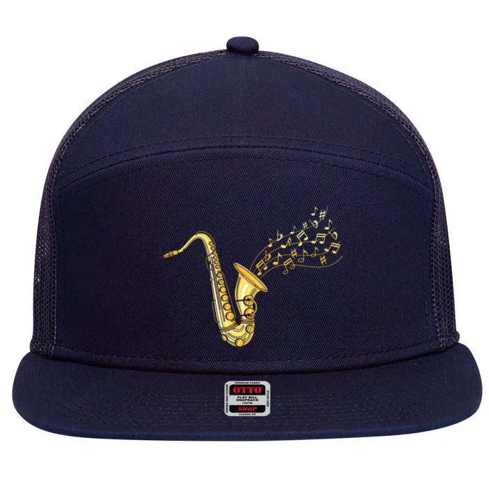 Musical Instrument Jazz Musician Gift Idea Saxophone 7 Panel Mesh Trucker Snapback Hat