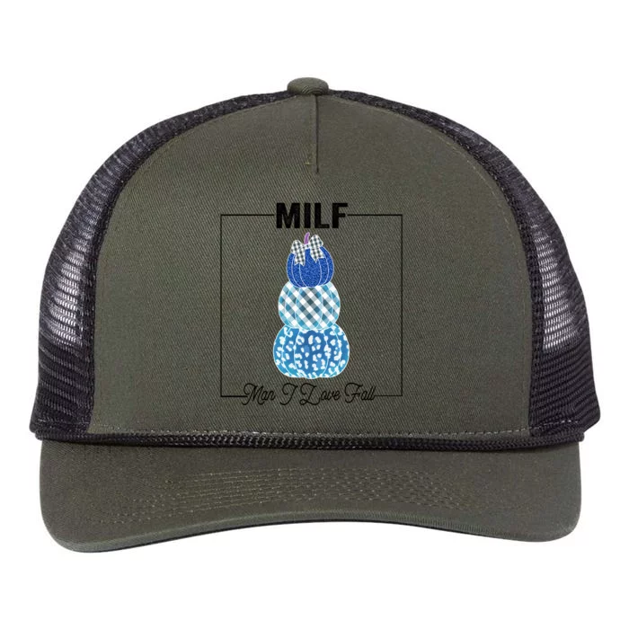 Milf I Love Fall Pumpkins Gift Retro Rope Trucker Hat Cap