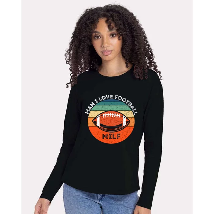 Milf I Love Football Retro Sunset Vintage Football 'S Gift Womens Cotton Relaxed Long Sleeve T-Shirt