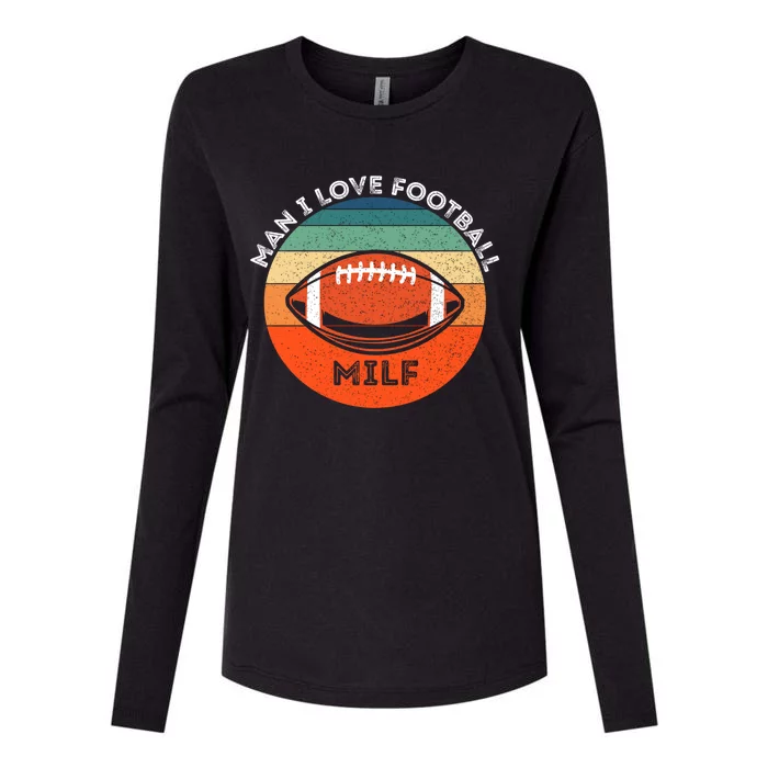 Milf I Love Football Retro Sunset Vintage Football 'S Gift Womens Cotton Relaxed Long Sleeve T-Shirt