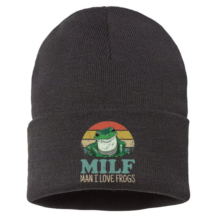 MILFMan I Love Frogs Funny Saying Sustainable Knit Beanie