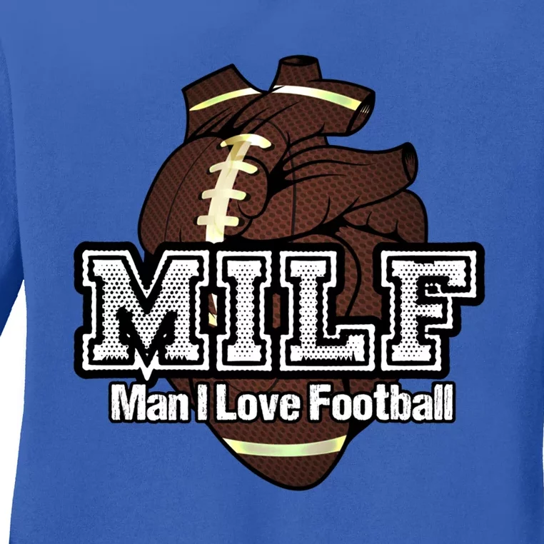 Milf I Love Football Funny Anatomical Heart And Word Play Cute Gift Ladies Long Sleeve Shirt