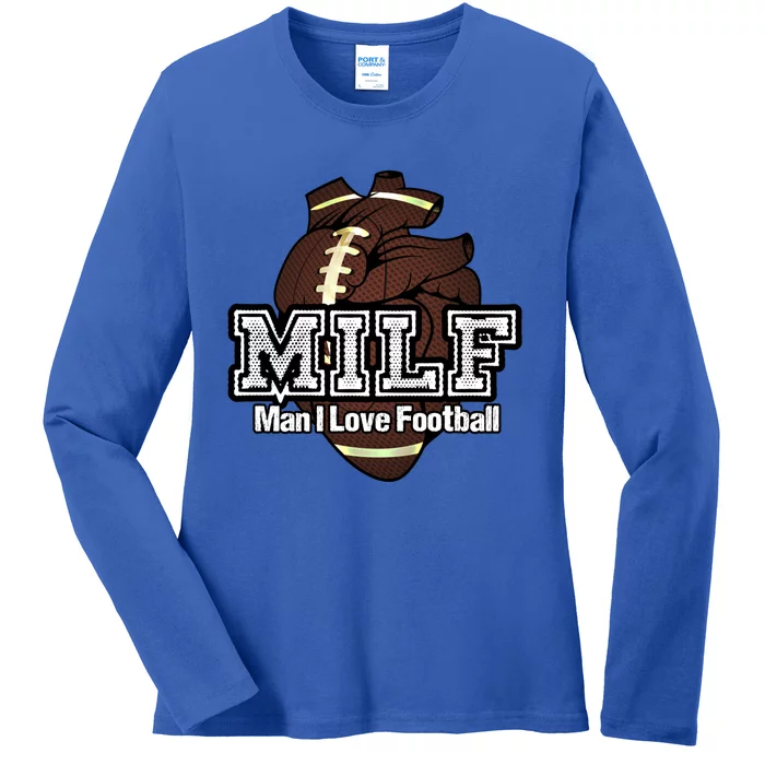 Milf I Love Football Funny Anatomical Heart And Word Play Cute Gift Ladies Long Sleeve Shirt