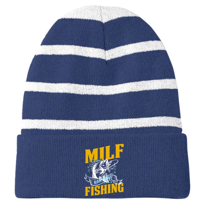 Man I Love Fishing MILF Hook Camping Fish Funny Striped Beanie with Solid Band