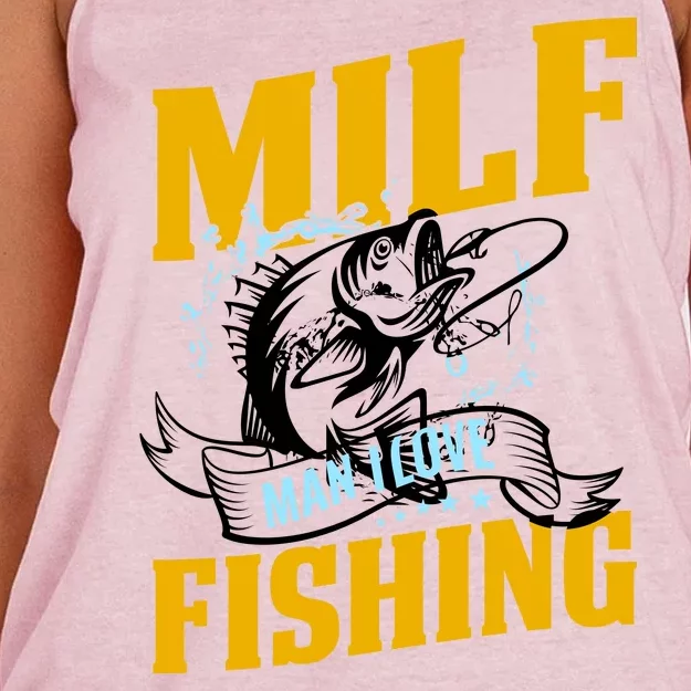 Man I Love Fishing MILF Hook Camping Fish Funny Women's Knotted Racerback Tank