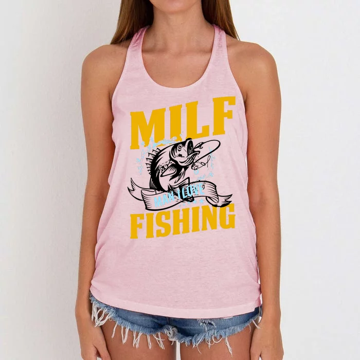 Man I Love Fishing MILF Hook Camping Fish Funny Women's Knotted Racerback Tank