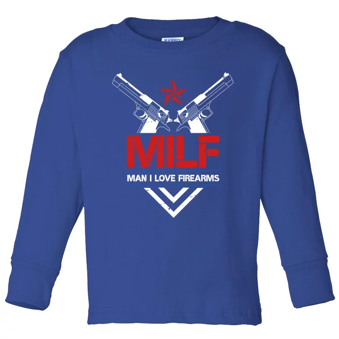 Milf I Love Firearms Gun Owners Patriotic Pro Usa Design Gift Toddler Long Sleeve Shirt