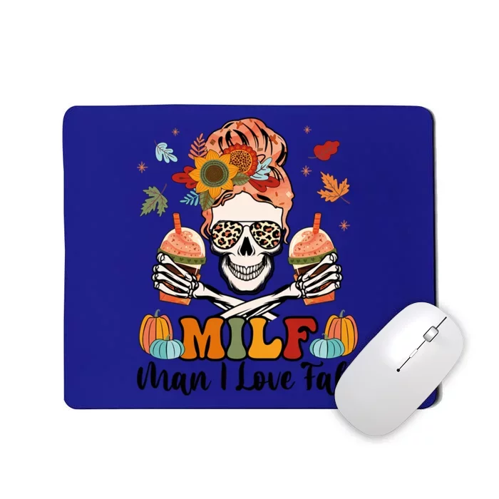 Milf I Love Fall Skeleton Pumpkin Spice Messy Bun Mom Gift Mousepad