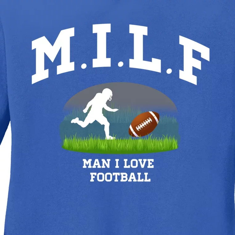 M I L F I Love Football Sunday Is Funday Quarterback Gift Ladies Long Sleeve Shirt